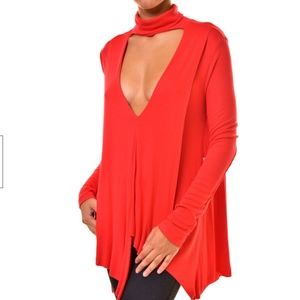 Free People Uptown Turtleneck Choker Red Asymmetric Top
